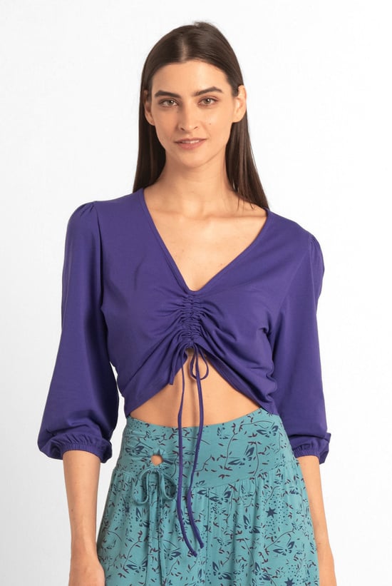 Womens Ruched Long Sleeve Crop Top