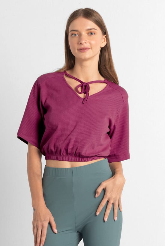 Women Knot Details V-Neck Bell Sleeve Top