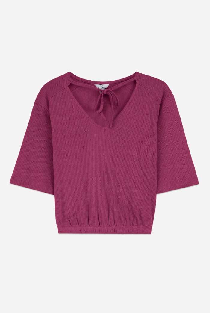 Women Knot Details V-Neck Bell Sleeve Top