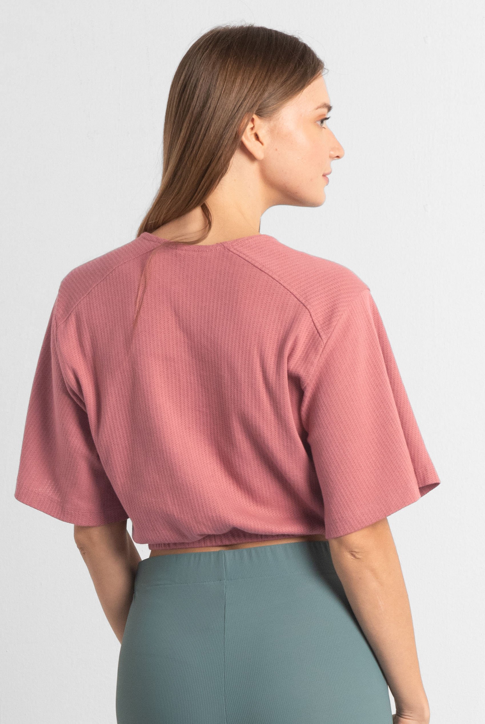 Women Knot Details V-Neck Bell Sleeve Top
