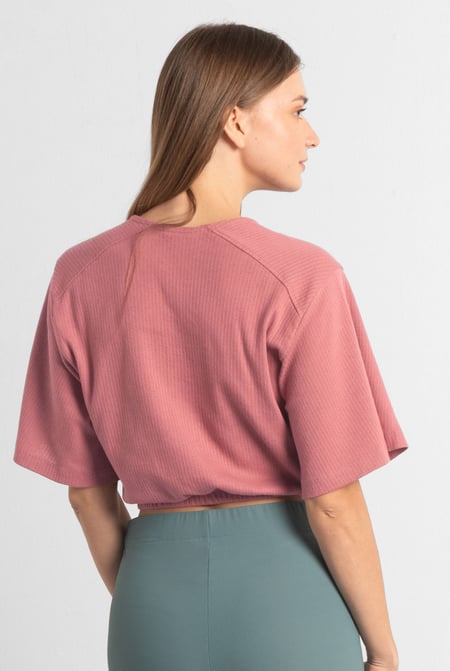 Women Orange Knot Details V-Neck Bell Sleeve Top