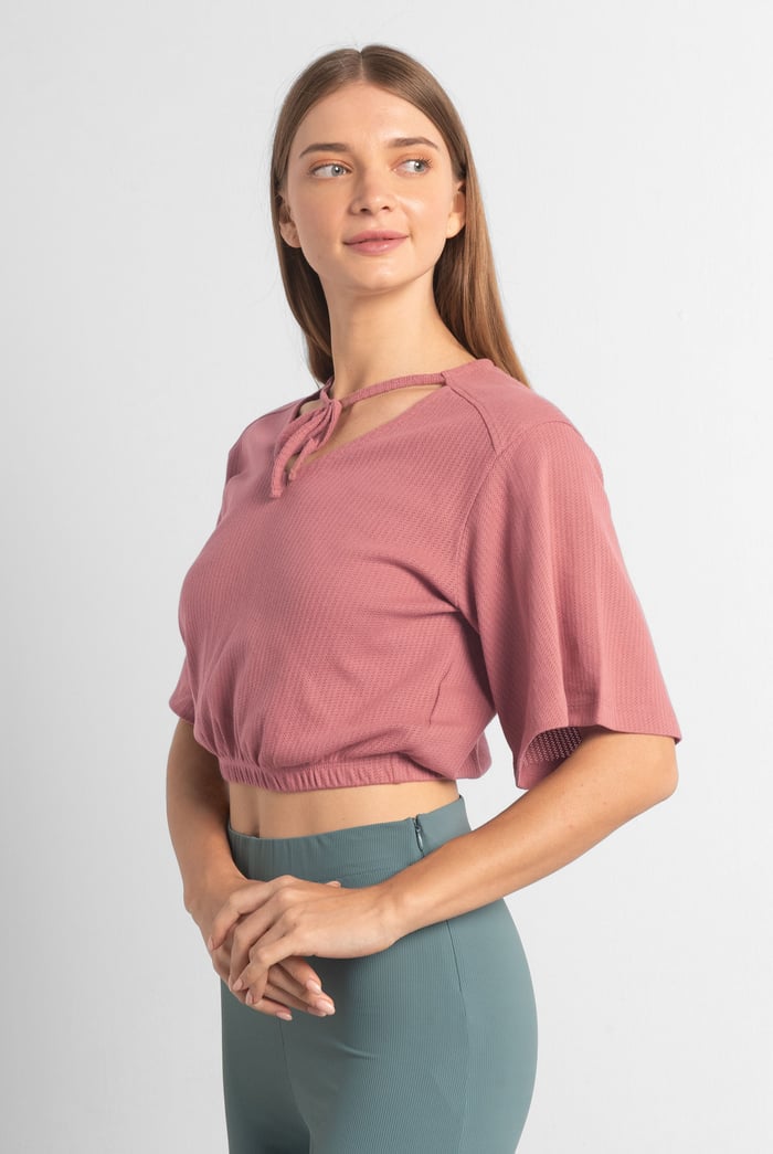 Women Knot Details V-Neck Bell Sleeve Top
