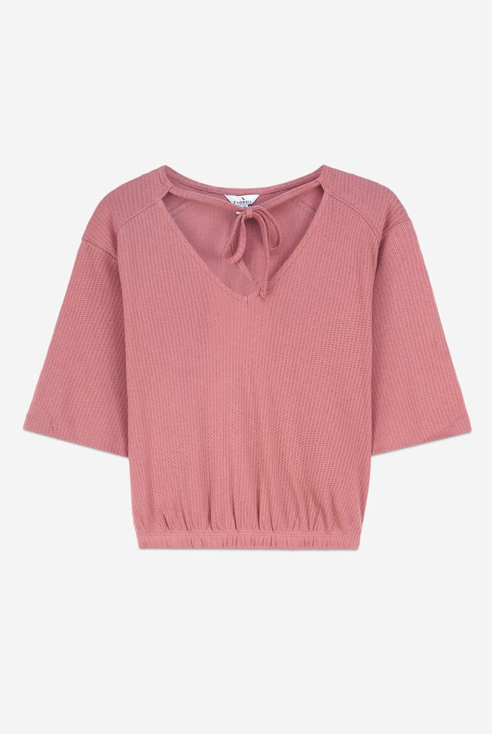 Women Knot Details V-Neck Bell Sleeve Top