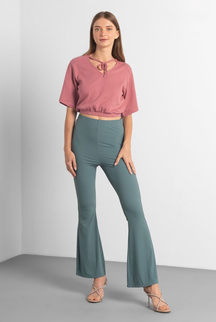 Women Knot Details V-Neck Bell Sleeve Top