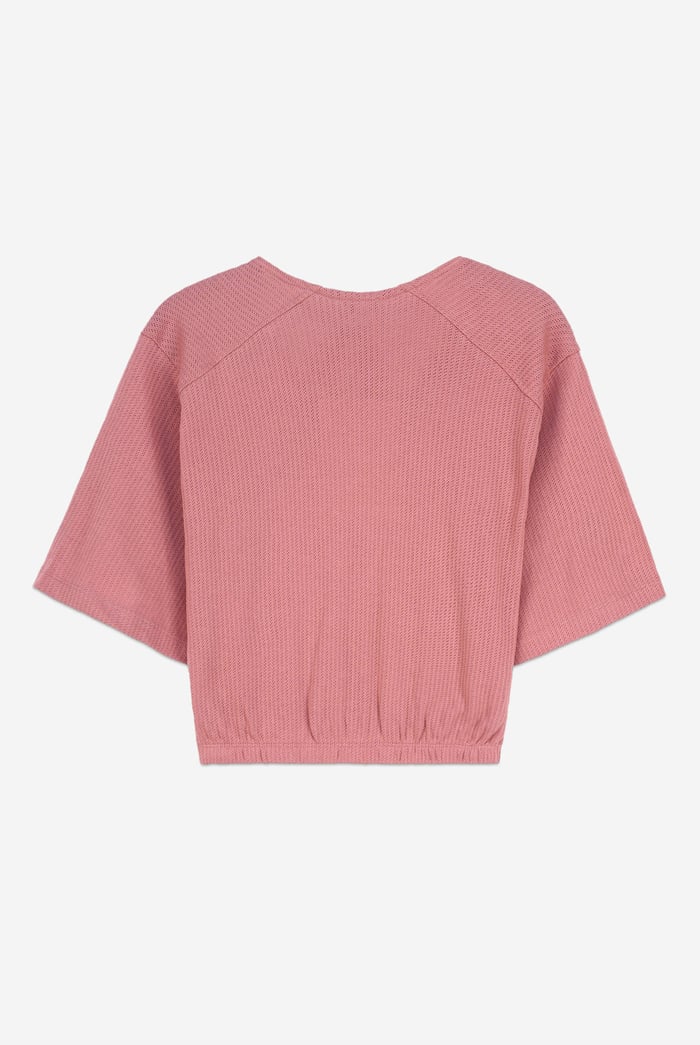 Women Knot Details V-Neck Bell Sleeve Top