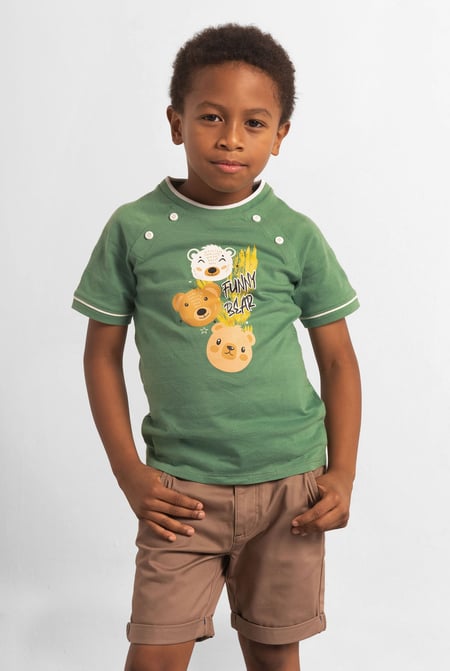 Boys Green Funny Bear Raglan T-shirt (3yrs-9yrs)