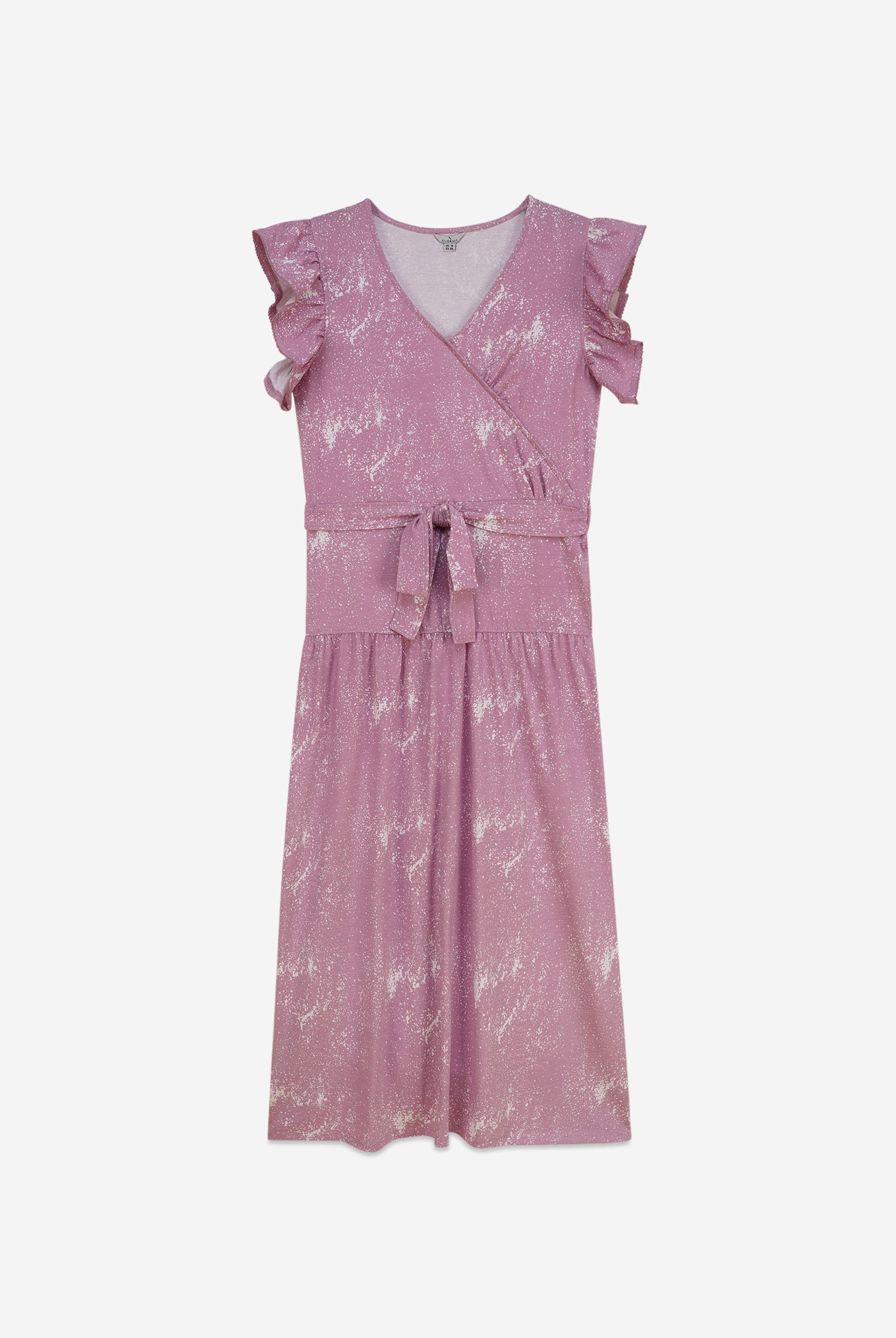 Frill - Sleeve Brush Print Wrap Asymmetric Dress