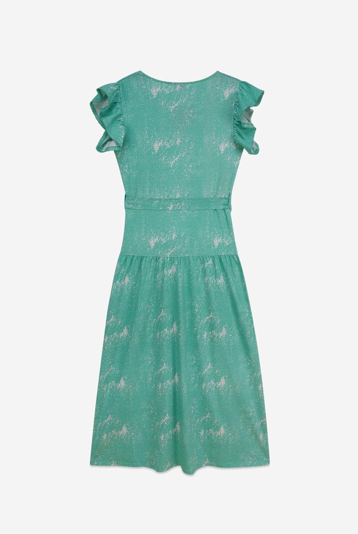Frill - Sleeve Brush Print Wrap Asymmetric Dress