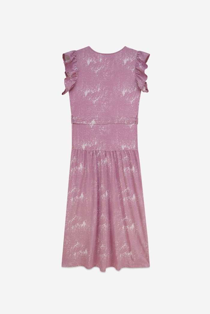 Frill - Sleeve Brush Print Wrap Asymmetric Dress