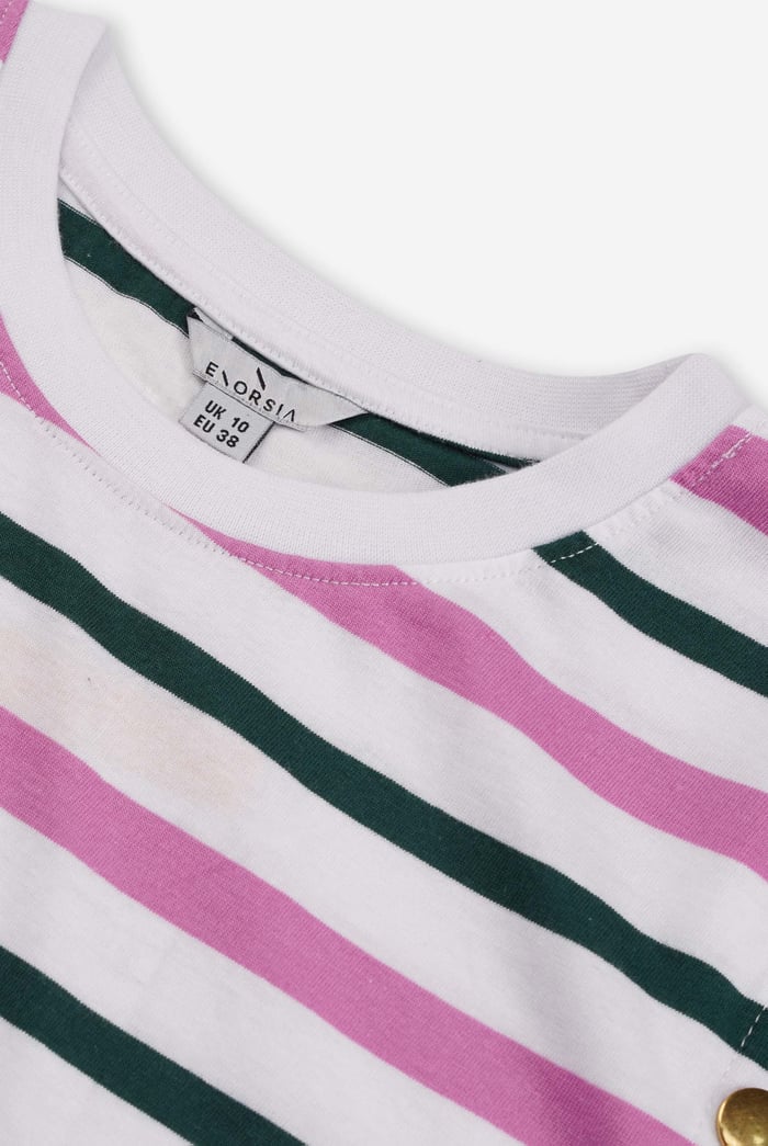 Womens Button Details Stripe T-Shirt
