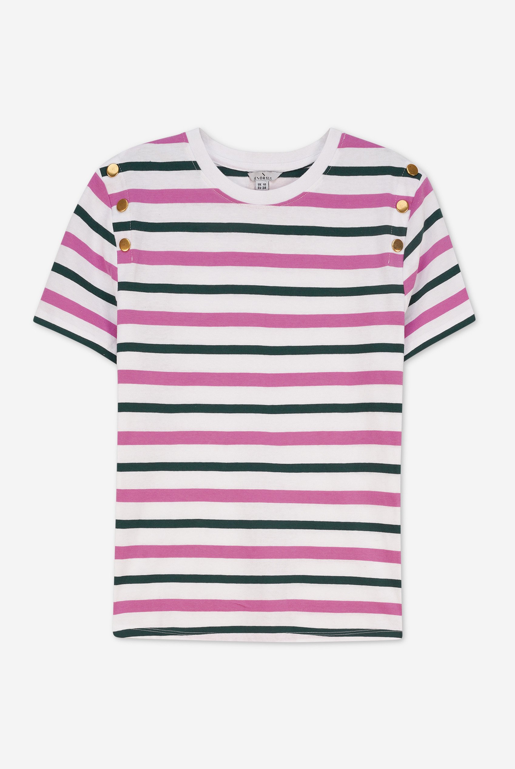 Womens Button Details Stripe T-Shirt