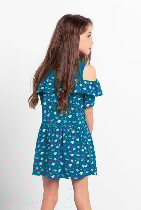 Girls Blue Printed Ruffles Dress (5/6yrs-10/11yrs)