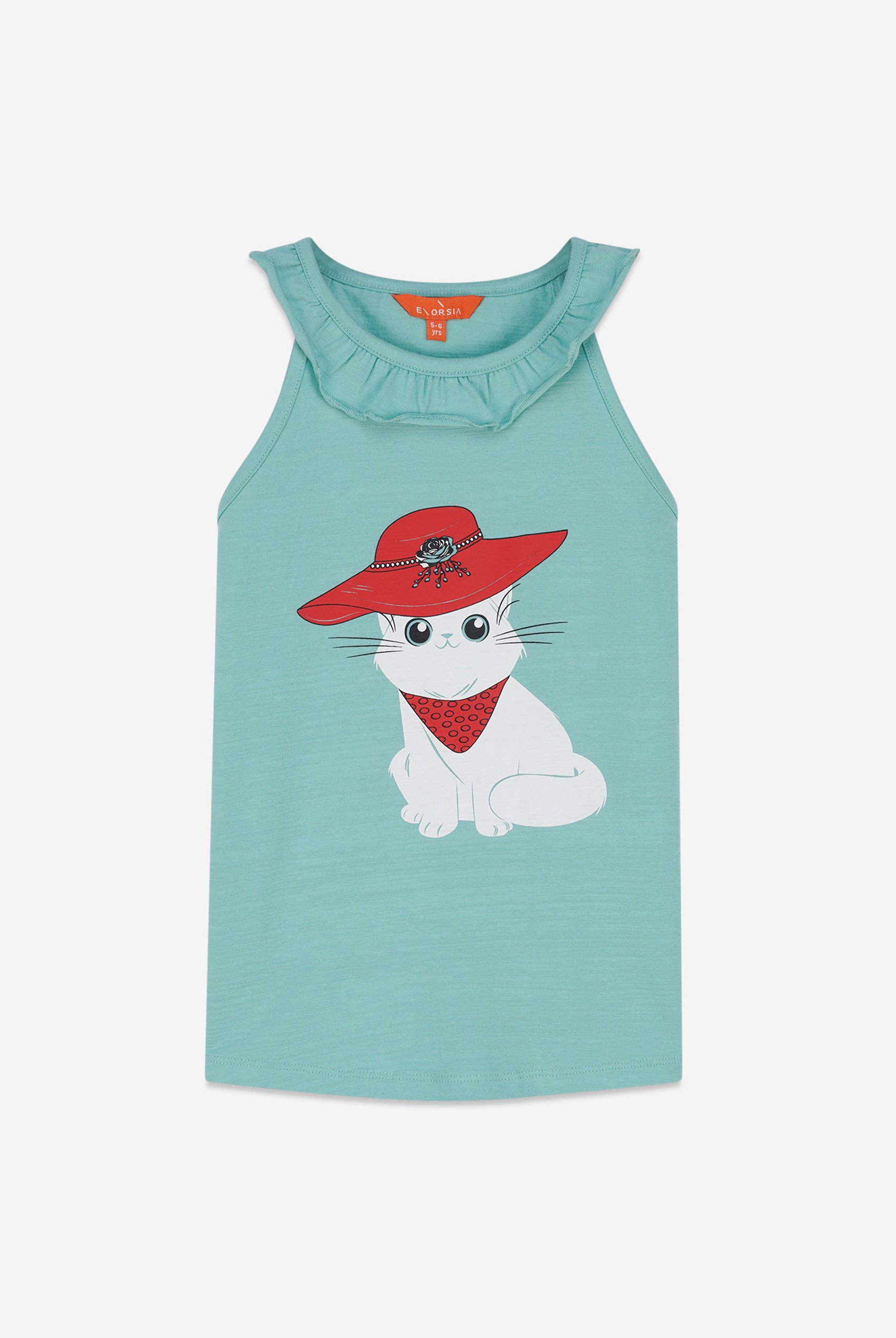 Girls Cat With Hat Tank Top (2/3yrs-8/9yrs)