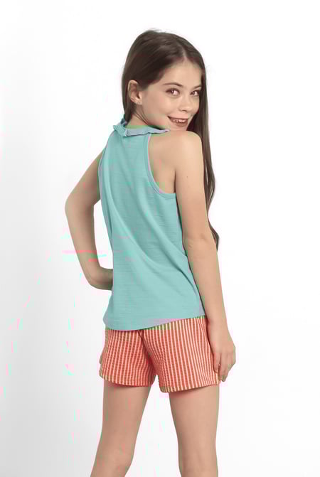 Girls Blue Cat With Hat Tank Top (2/3yrs-8/9yrs)