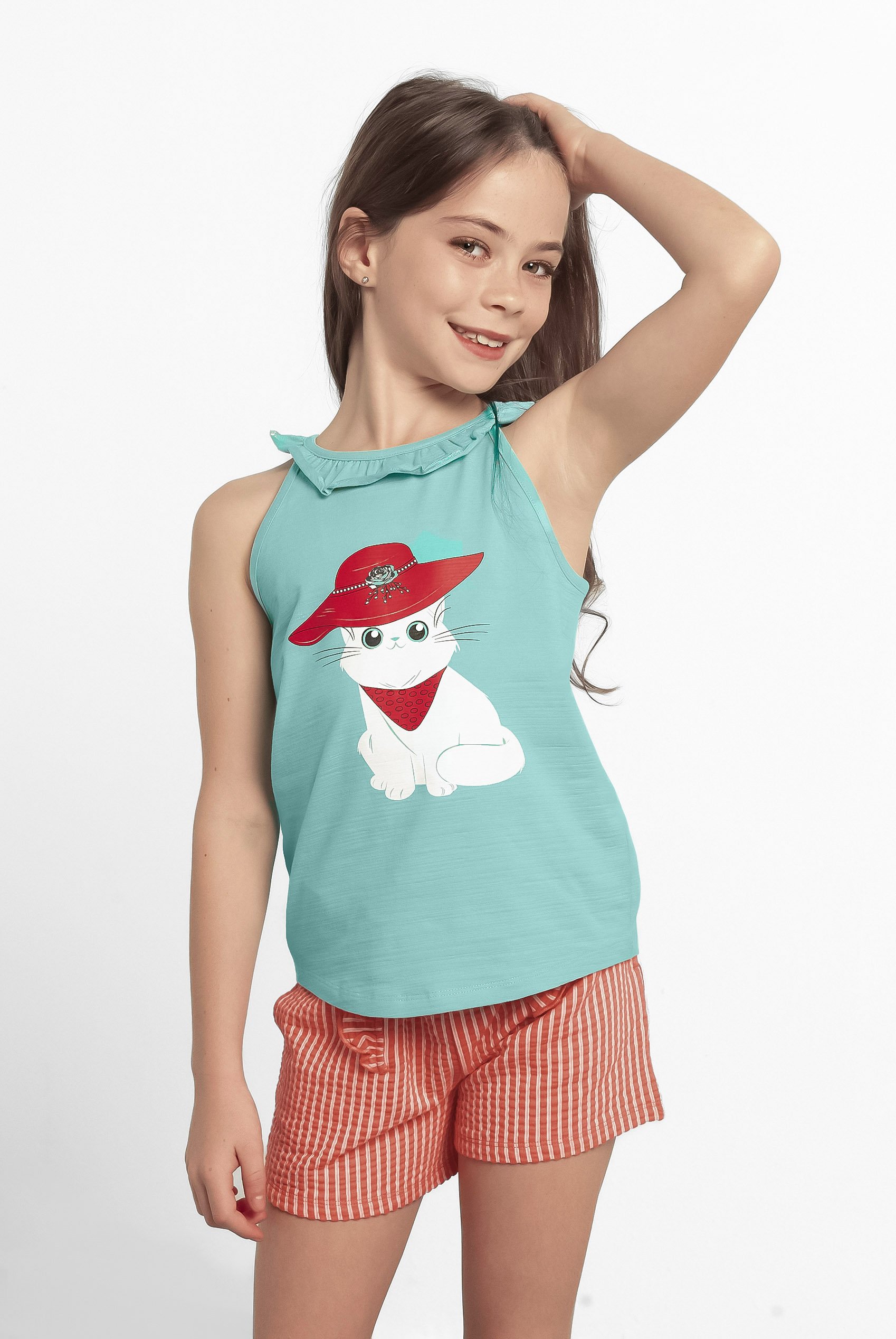 Girls Cat With Hat Tank Top (2/3yrs-8/9yrs)