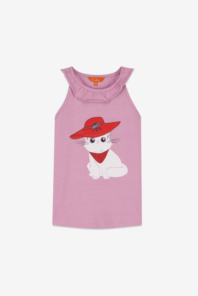 Girls Cat With Hat Tank Top (2/3yrs-8/9yrs)