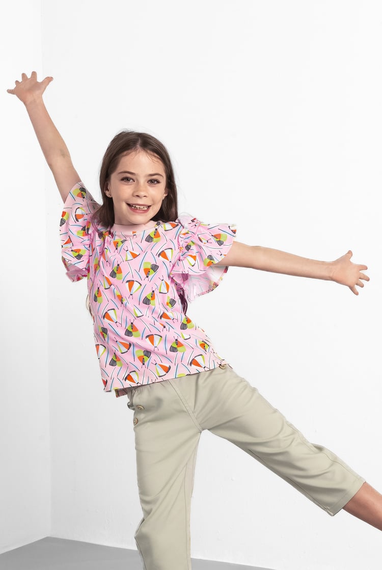 Girls Frill Sleeve T-Shirt (5/6yrs-10/11yrs)