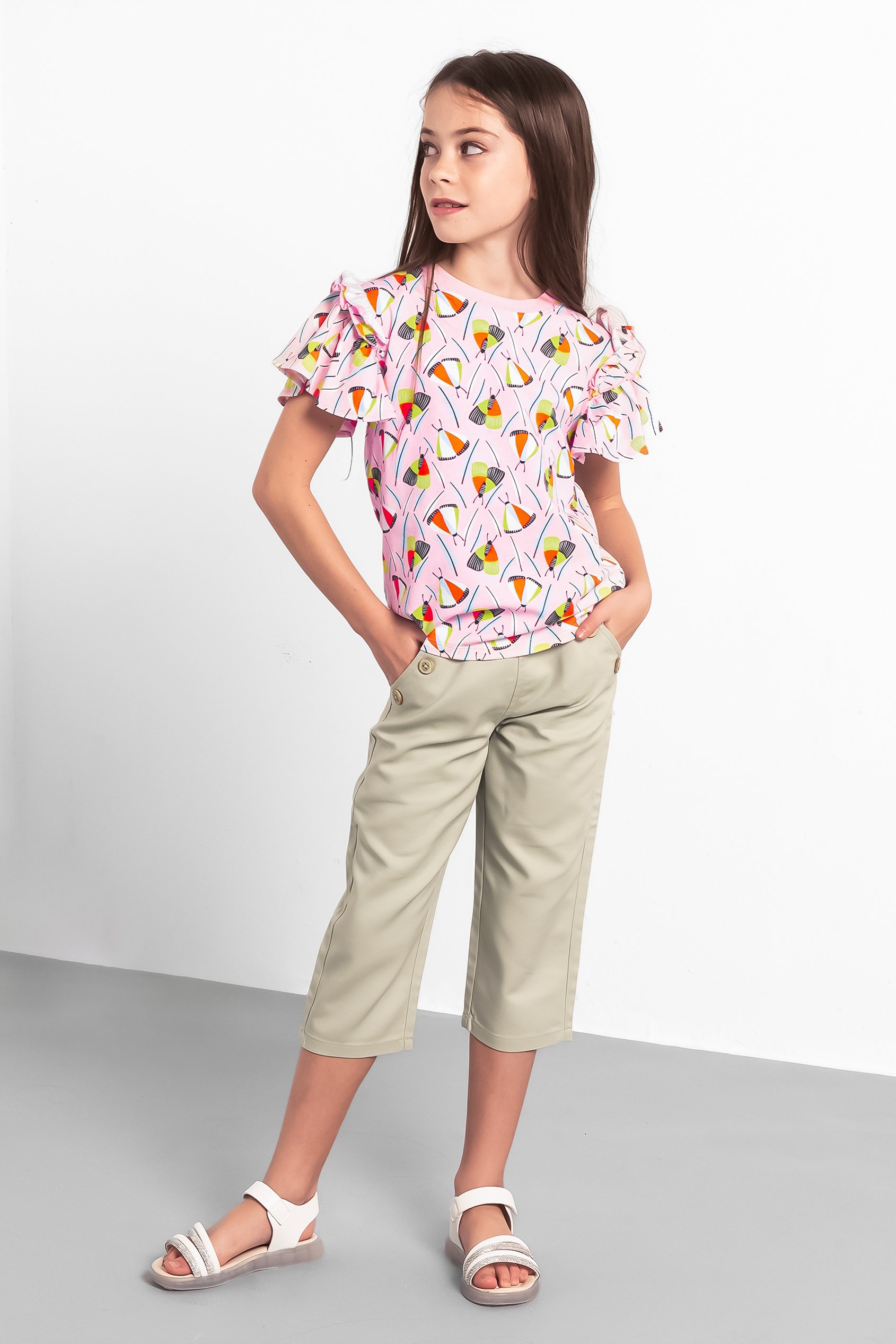 Girls Frill Sleeve T-Shirt (5/6yrs-10/11yrs)