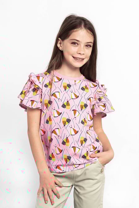 Girls Pink Frill Sleeve T-Shirt (5/6yrs-10/11yrs)