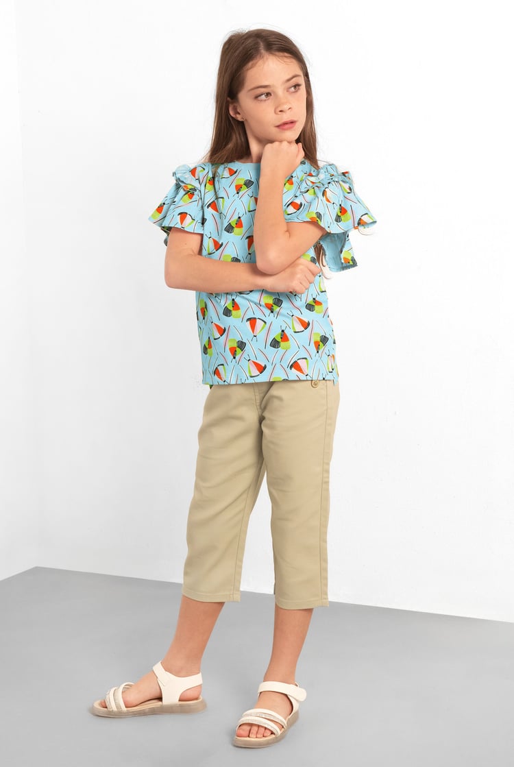 Girls Frill Sleeve T-Shirt (5/6yrs-10/11yrs)