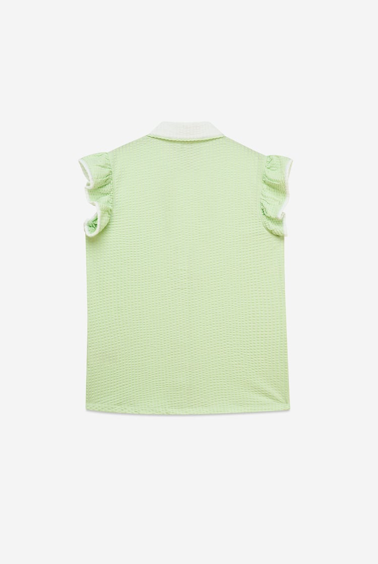 Womens Contrast Trimmed Flutter Sleeve Blouse