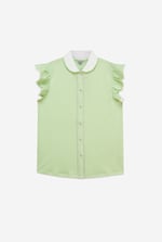 Womens Contrast Trimmed Flutter Sleeve Blouse