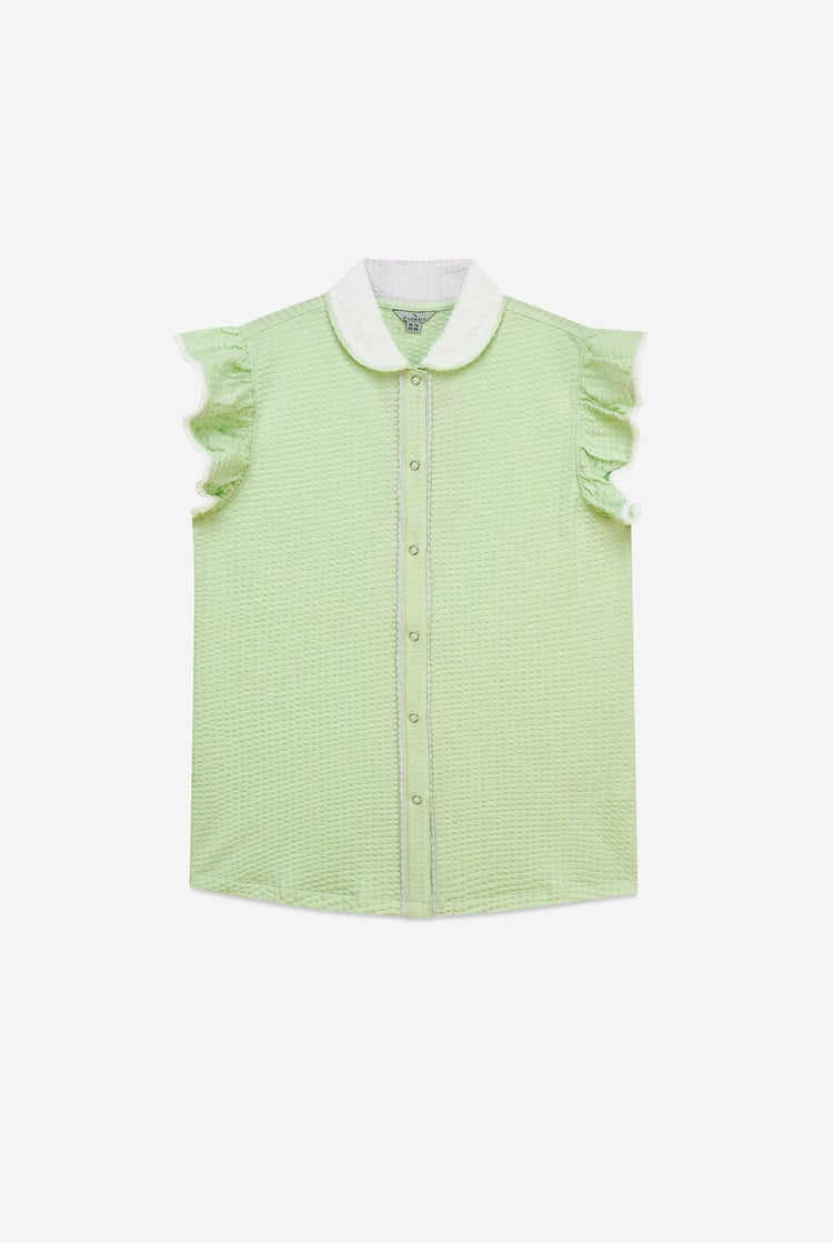 Womens Contrast Trimmed Flutter Sleeve Blouse