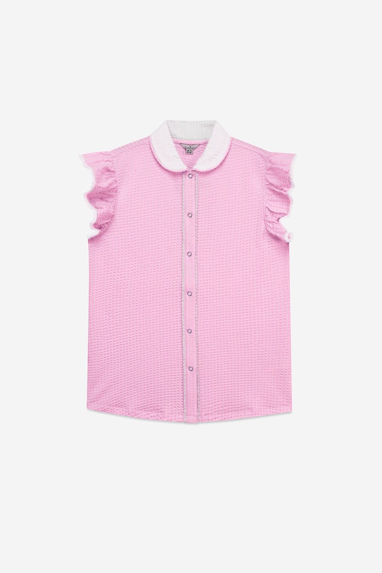 Womens Contrast Trimmed Flutter Sleeve Blouse