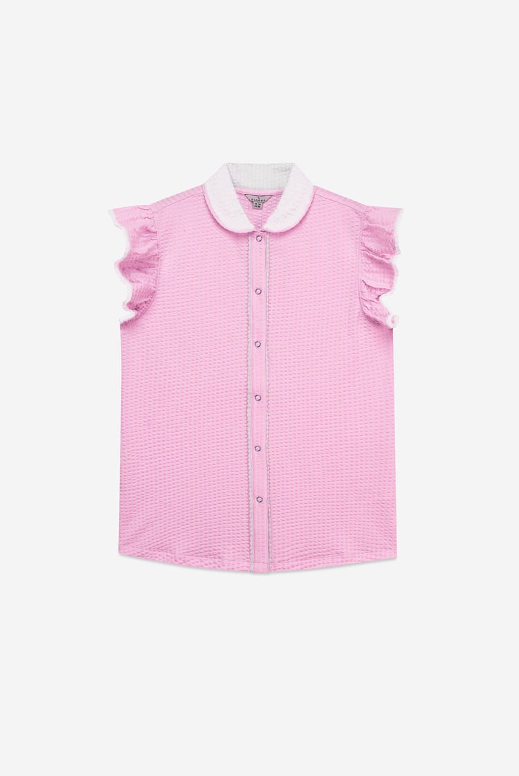 Womens Contrast Trimmed Flutter Sleeve Blouse