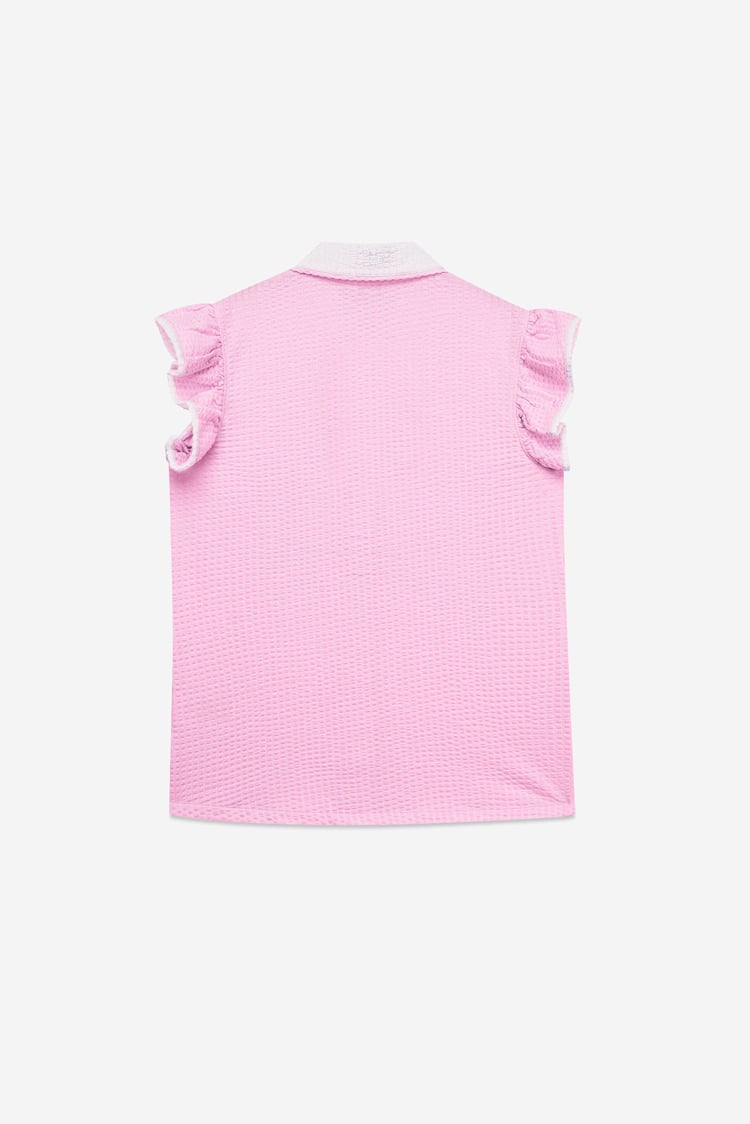 Womens Contrast Trimmed Flutter Sleeve Blouse