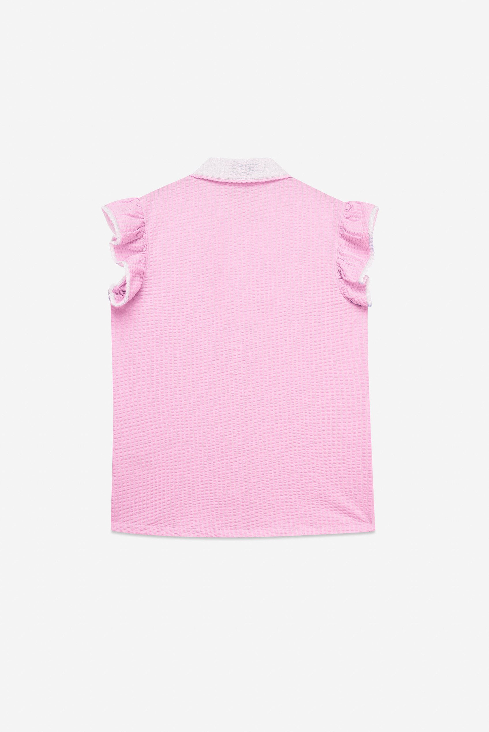 Womens Contrast Trimmed Flutter Sleeve Blouse