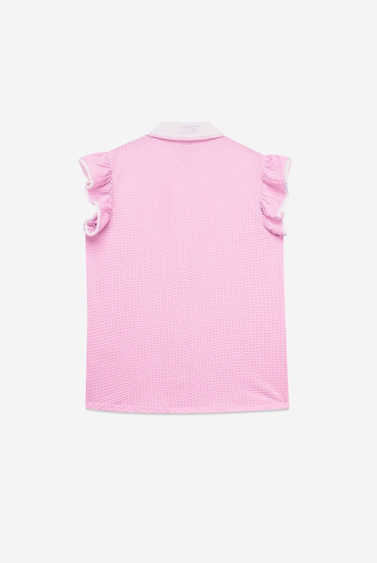 Womens Contrast Trimmed Flutter Sleeve Blouse