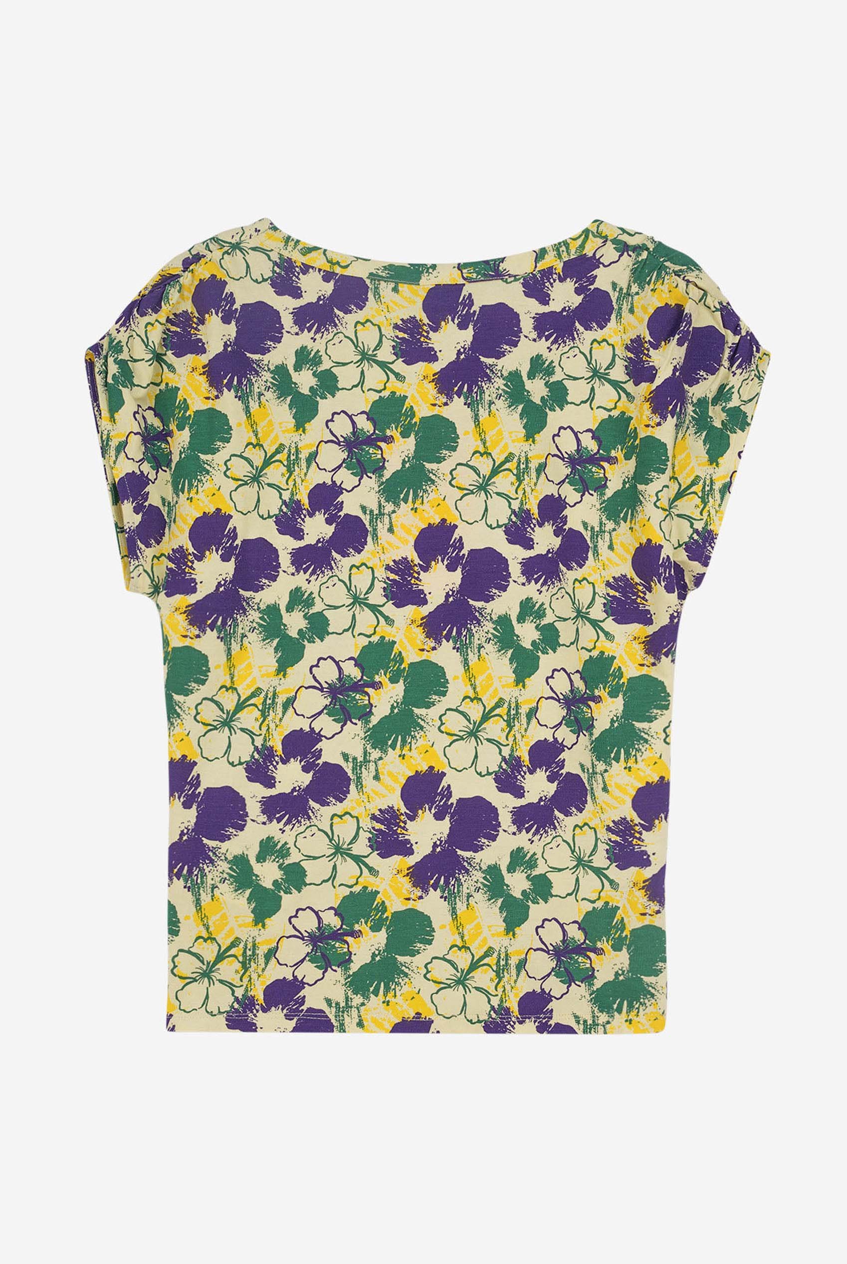 Womens Floral Print Wrap Ruffle Sleeve Top