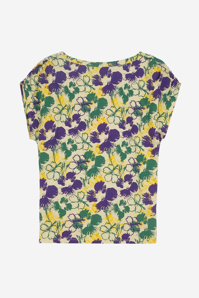 Womens Floral Print Wrap Ruffle Sleeve Top