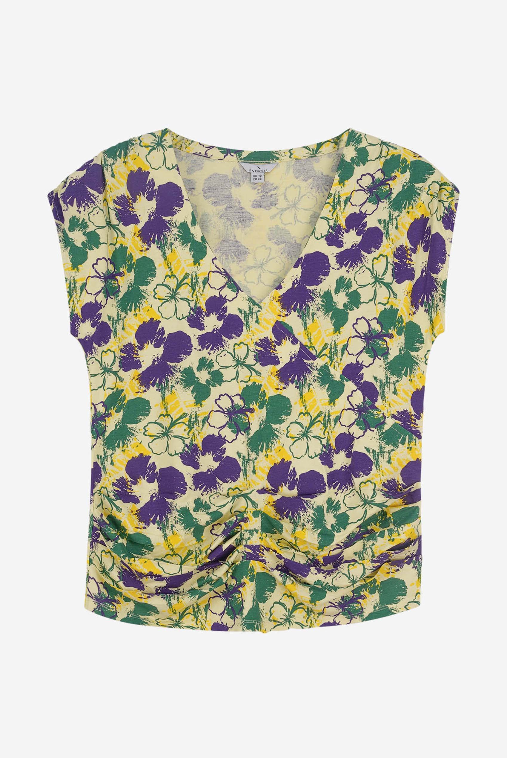 Womens Floral Print Wrap Ruffle Sleeve Top