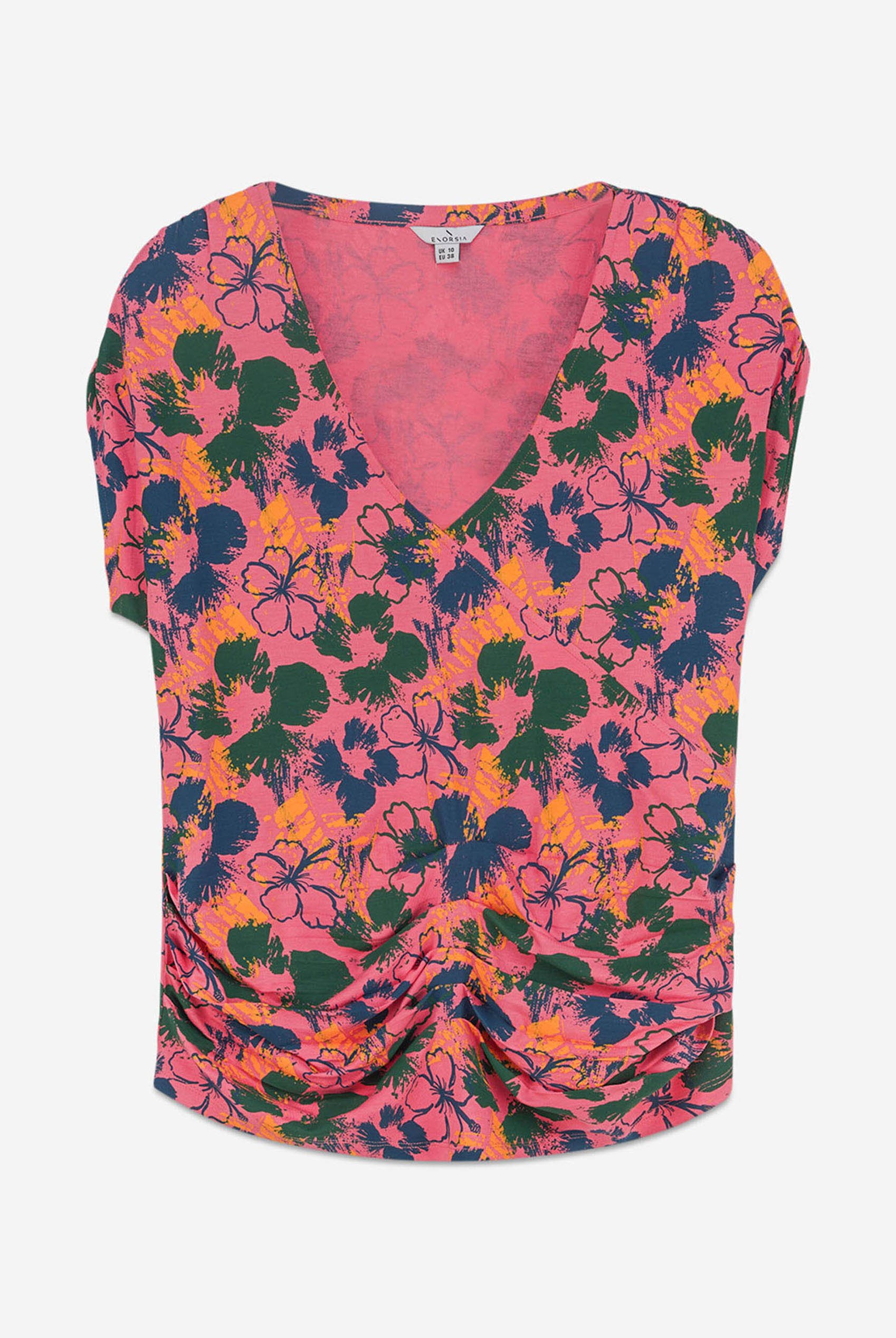 Womens Floral Print Wrap Ruffle Sleeve Top