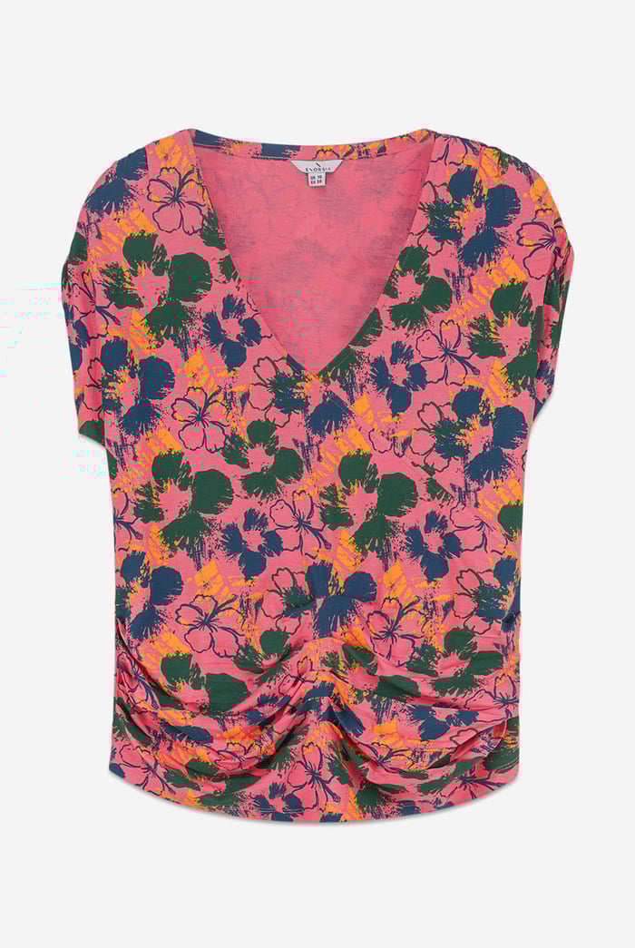 Womens Floral Print Wrap Ruffle Sleeve Top