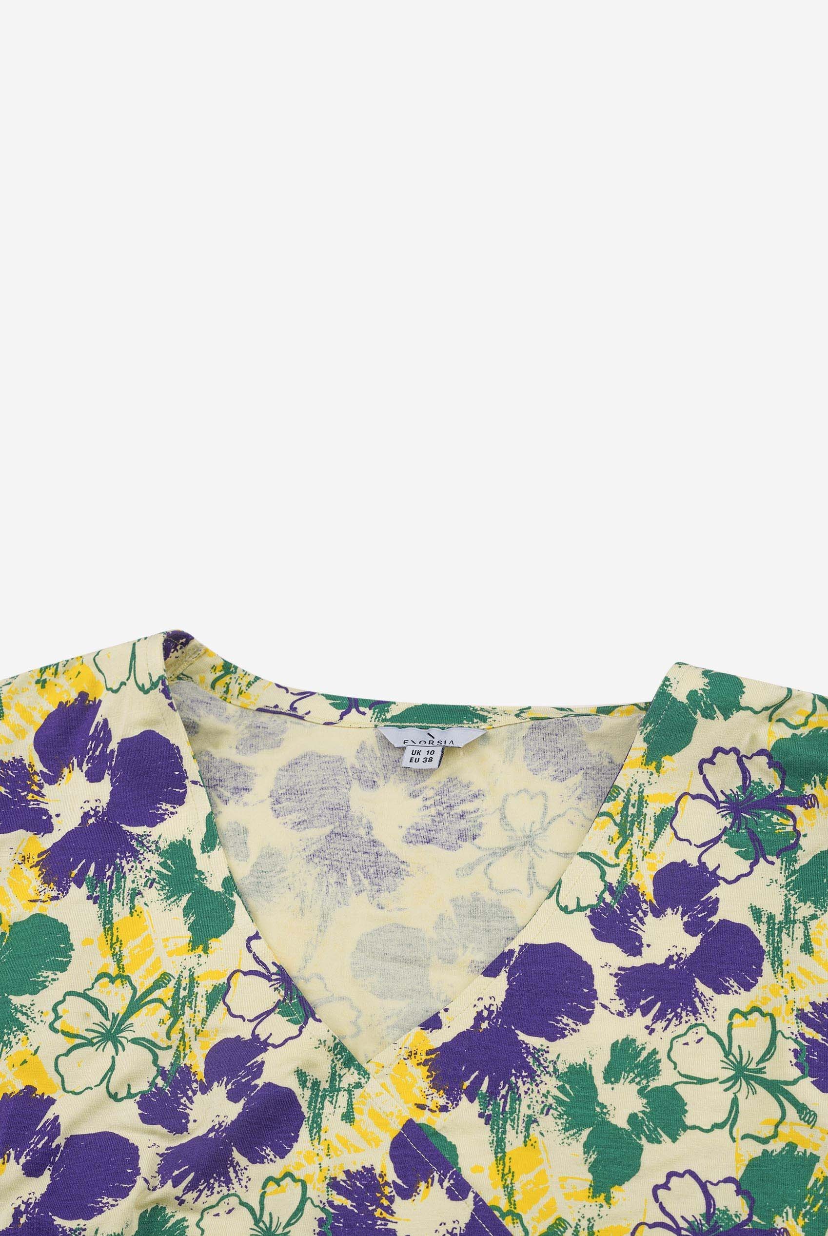 Womens Floral Print Wrap Ruffle Sleeve Top