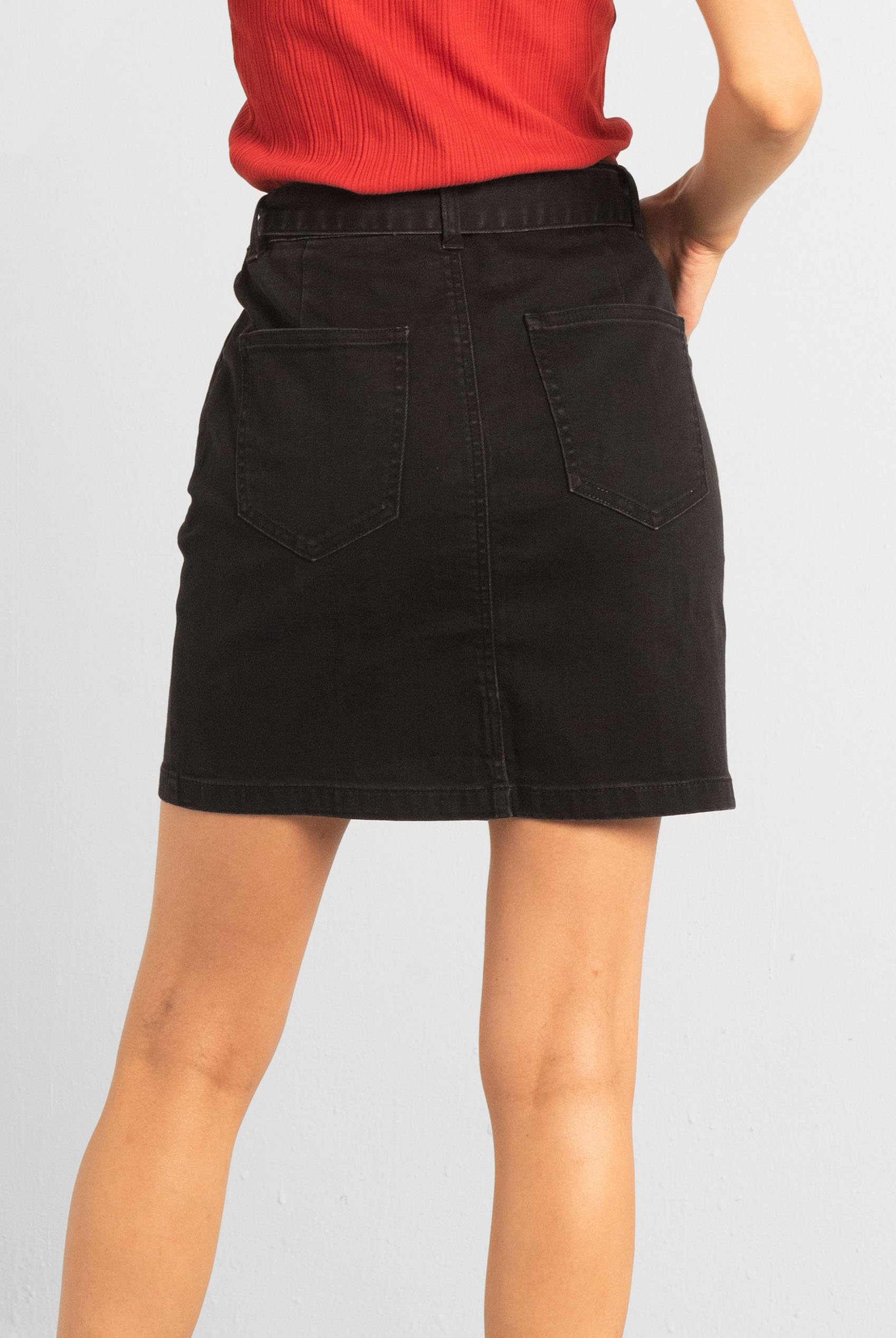Belted Denim With Front Slit Mini Skirt