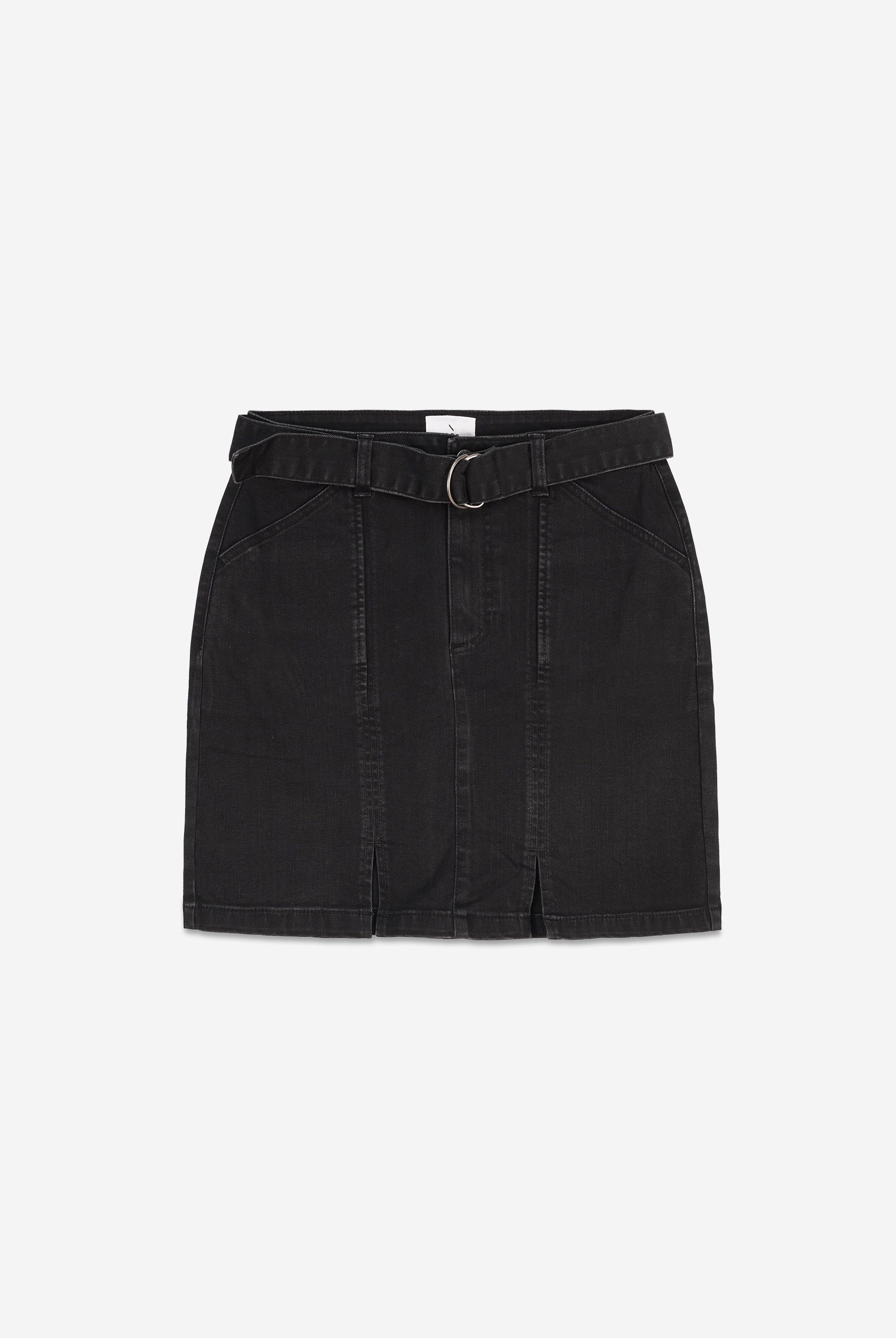 Belted Denim With Front Slit Mini Skirt