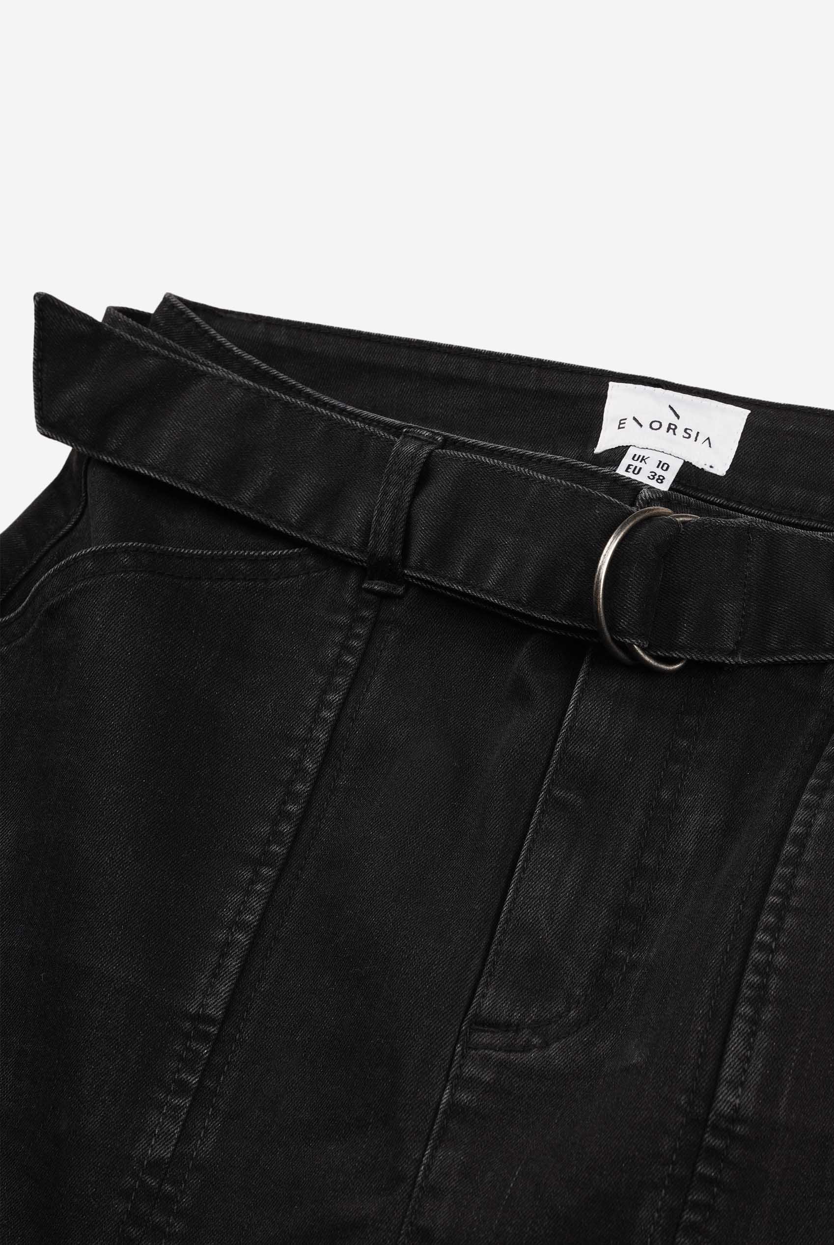 Belted Denim With Front Slit Mini Skirt