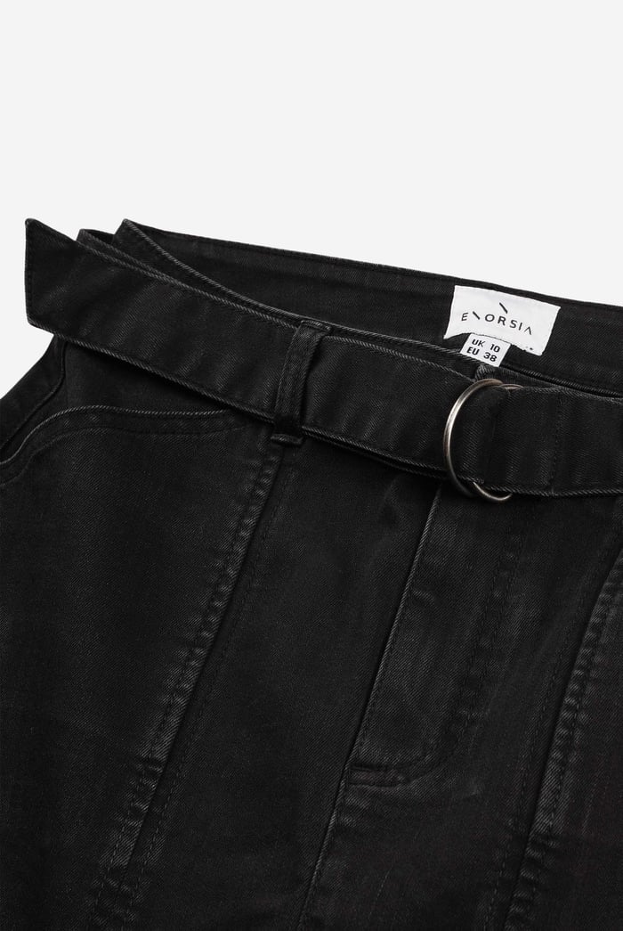 Belted Denim With Front Slit Mini Skirt