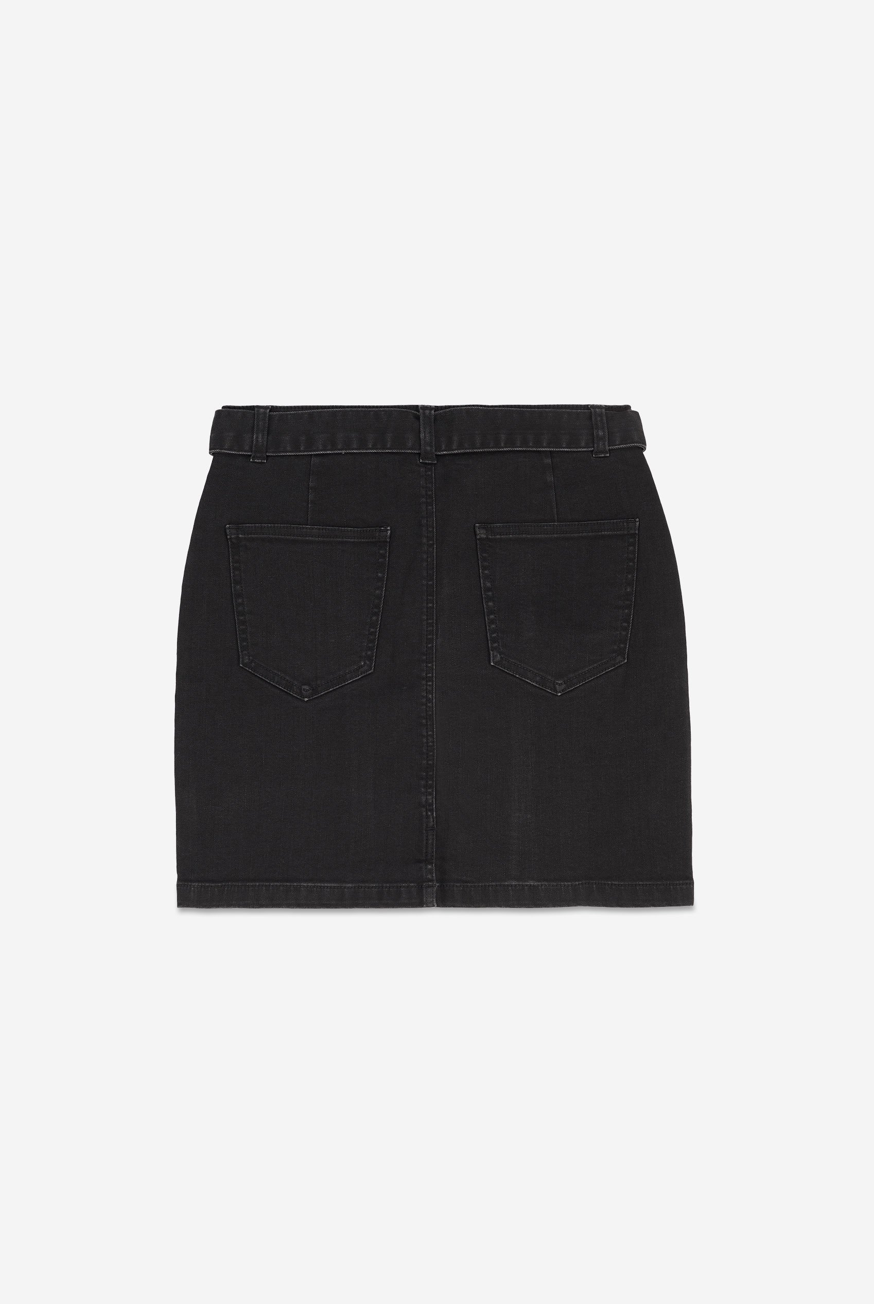 Belted Denim With Front Slit Mini Skirt