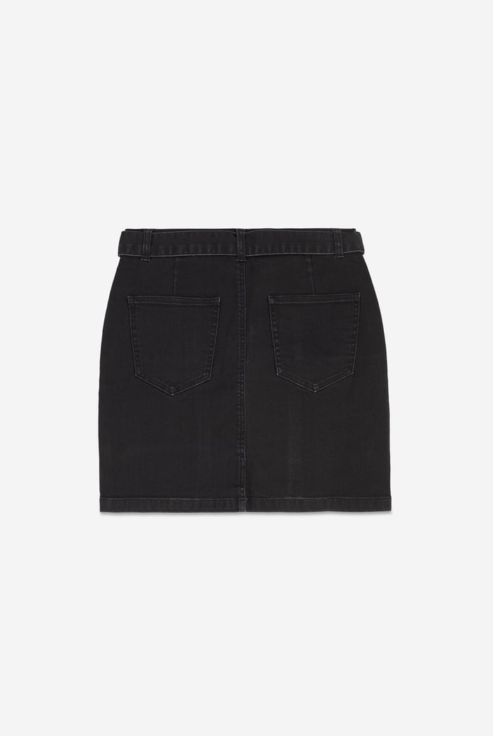 Belted Denim With Front Slit Mini Skirt