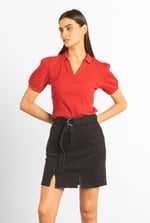Belted Denim With Front Slit Mini Skirt