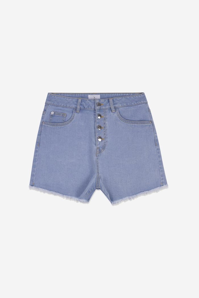 Straight Fit Button Up Raw Hem Shorts