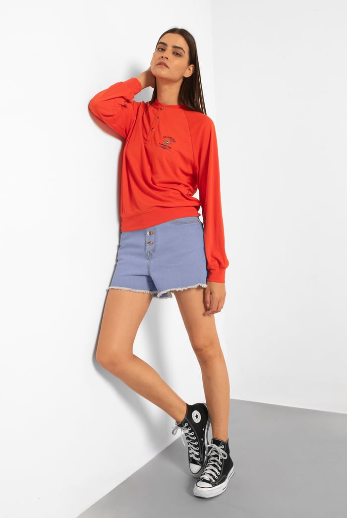 Straight Fit Button Up Raw Hem Shorts