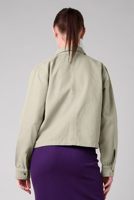 Womens Green Full Zip Cropped Jacket