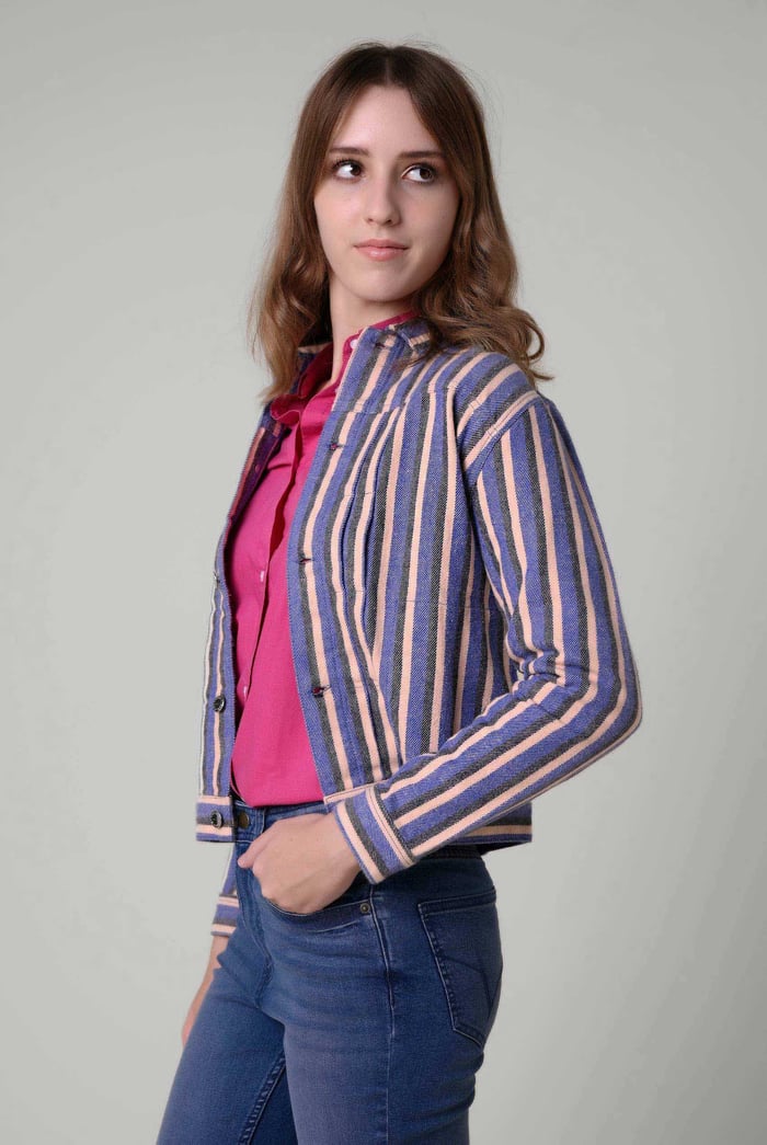 Womens Stripe Pattern Cropped Jacket
