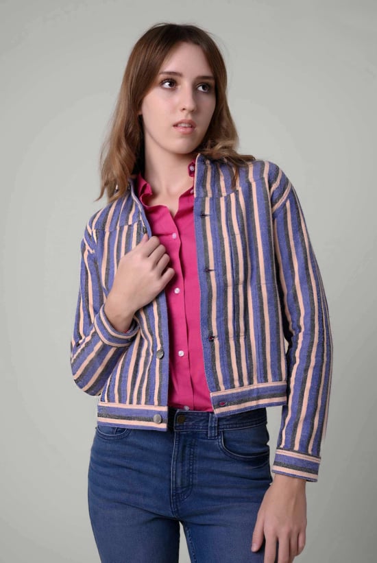 Womens Stripe Pattern Cropped Jacket